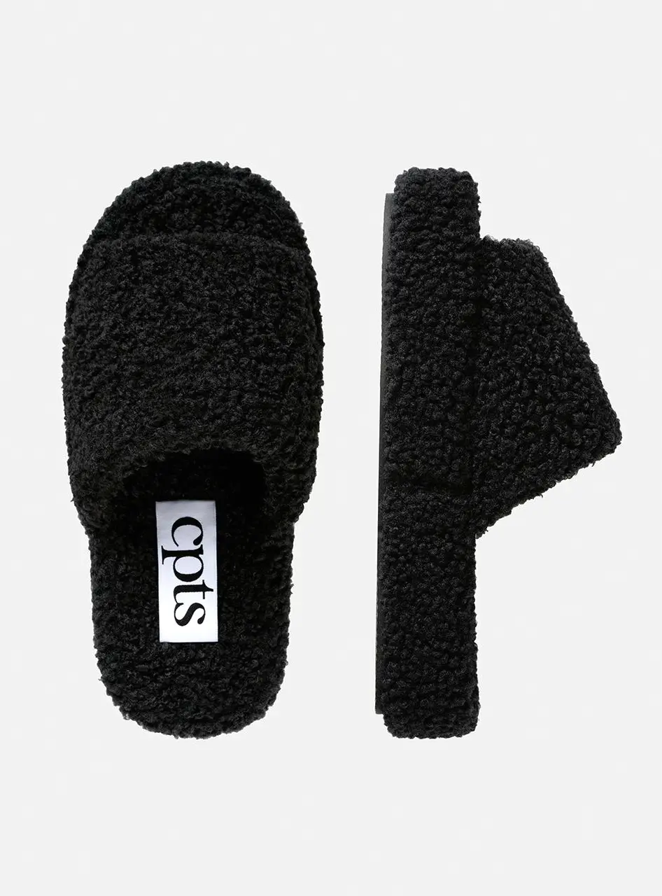 Boucle Wool EVA Cushioned Room Shoes [Black]