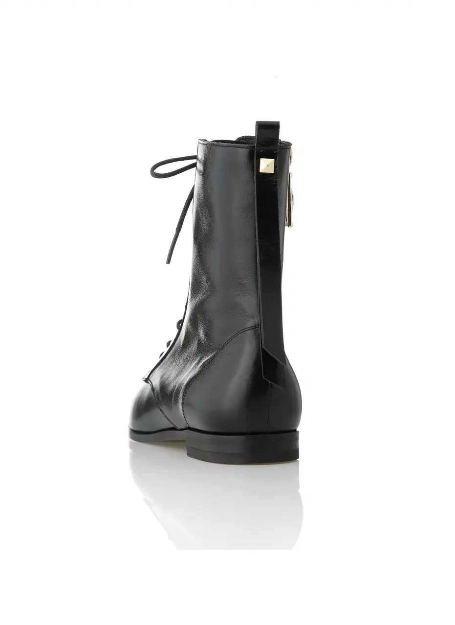 Square Toe Lace-up Ankle Boots - Black (MD1090b)