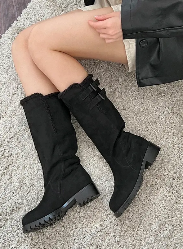 Verdi Fur Trimming Folding Buckle Boots