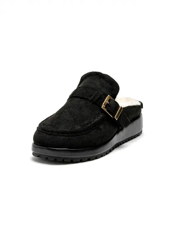 Square Buckle Fur Mules - 3Colors