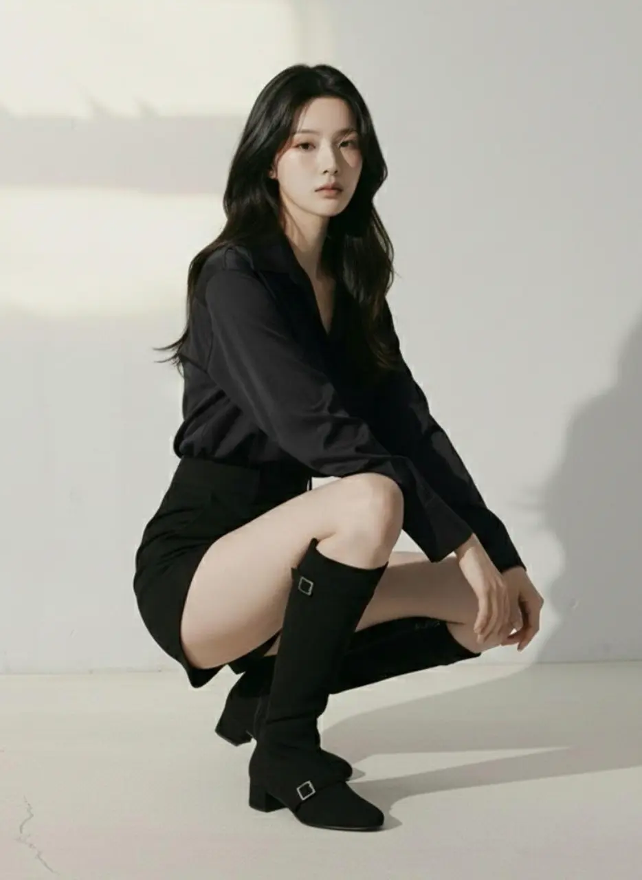 Suede Belted Long Boots [Black]