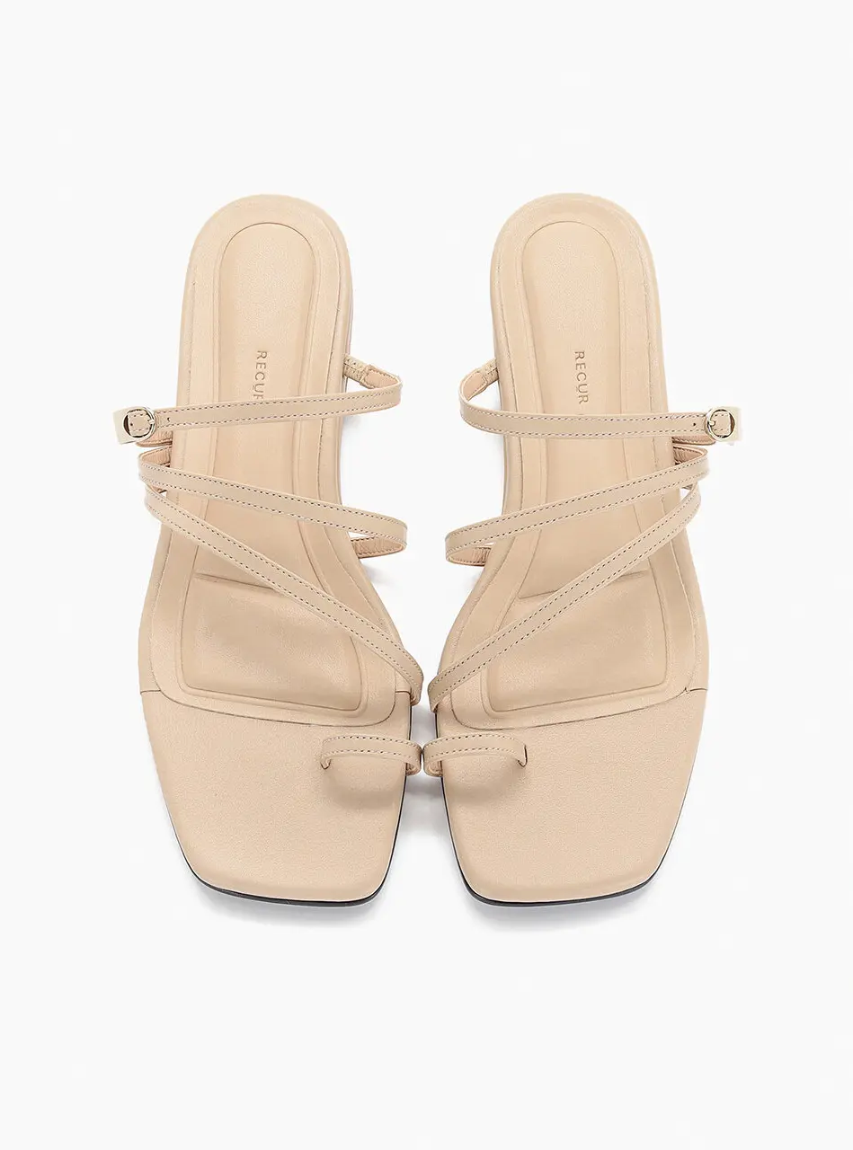 Unbalanced Strap Slippers - Nude
