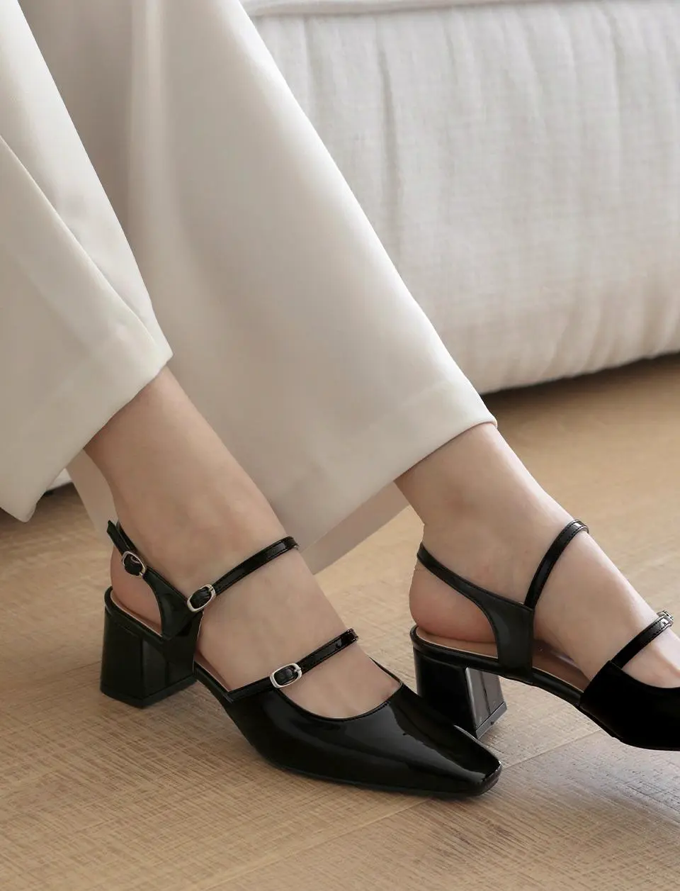 Square Patent Leather Mary Jane Slingback Heels