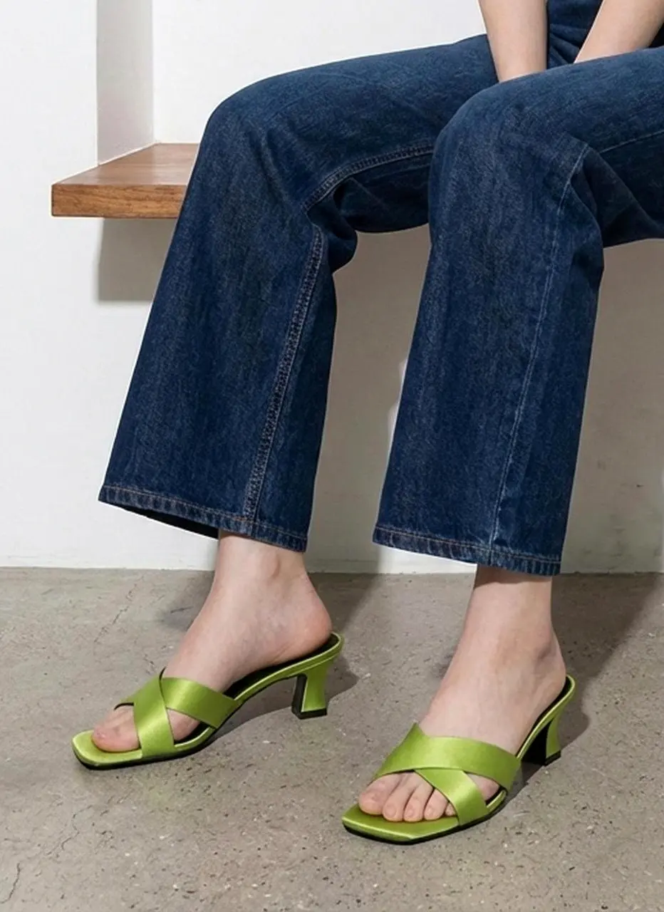 Satin Cross Strap Mule 5cm Sandals (LC576)