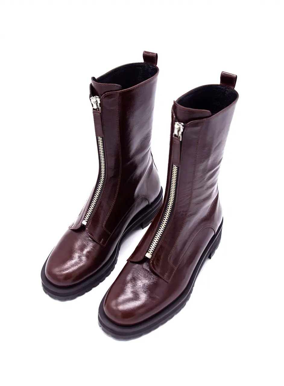 Front Zip Up Boots_Burgundy