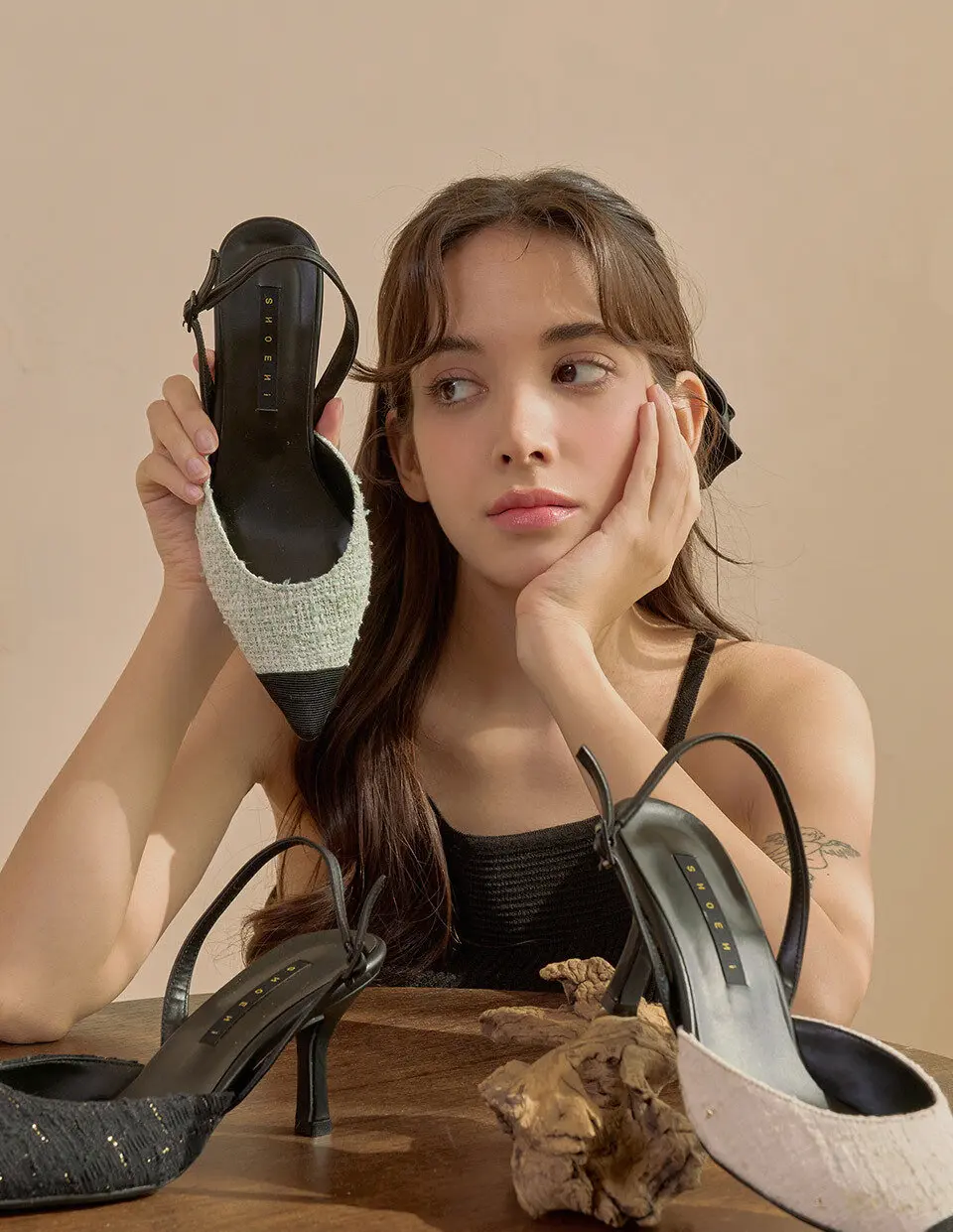 Chess Tweed Slingback Heel H1523_ 3 Colors