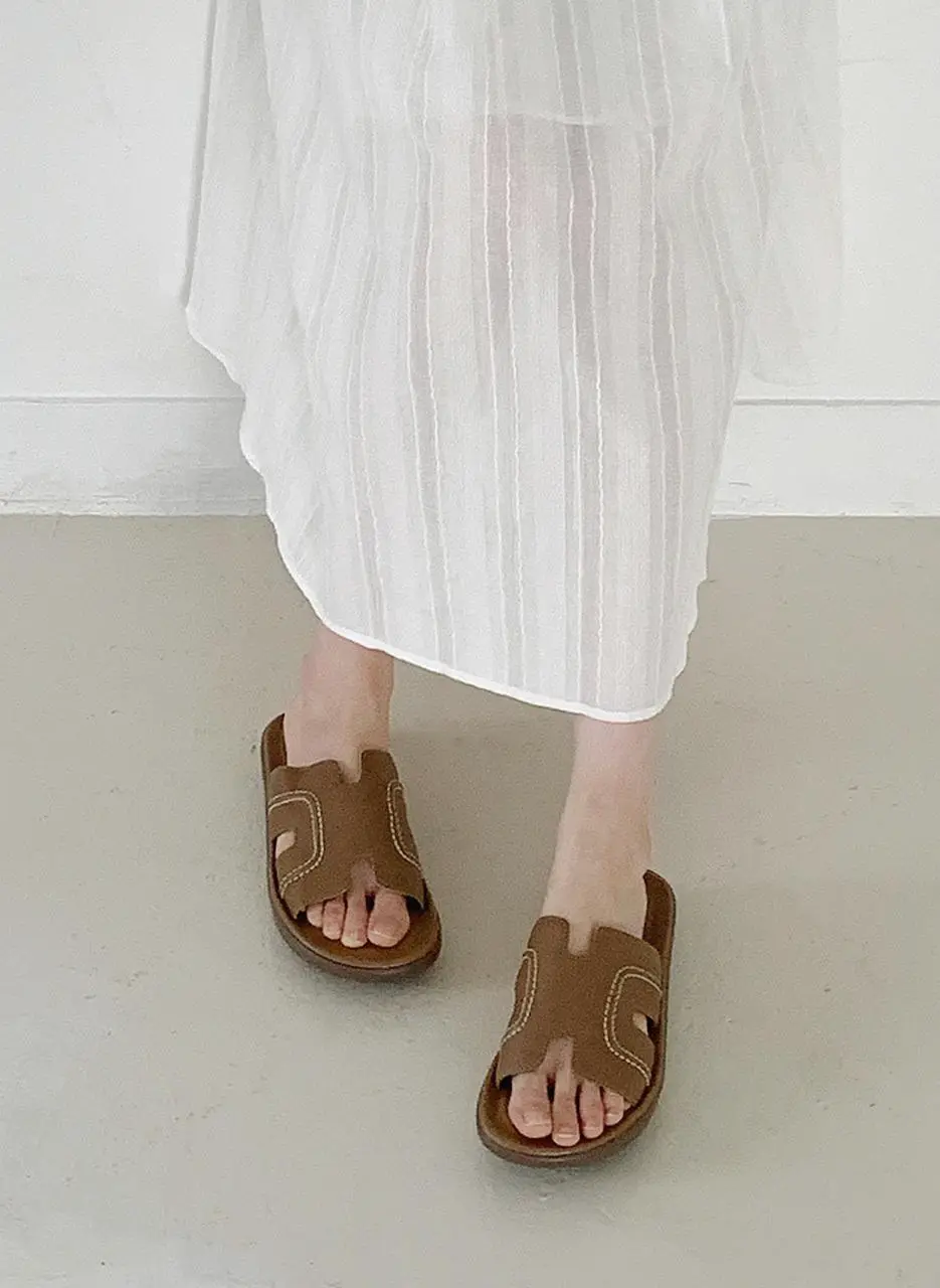 Natural Leather Handmade Korean Easy Platform Wedge Slippers (GIS-42276)