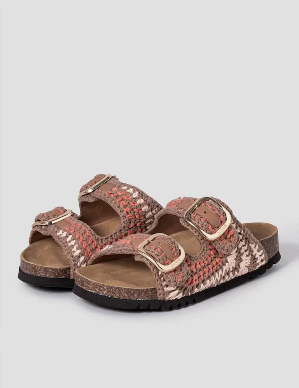 SCHOLL Cork Two-Strap Crochet Sandals [Yellowish Brown] (HH54K2C19B)
