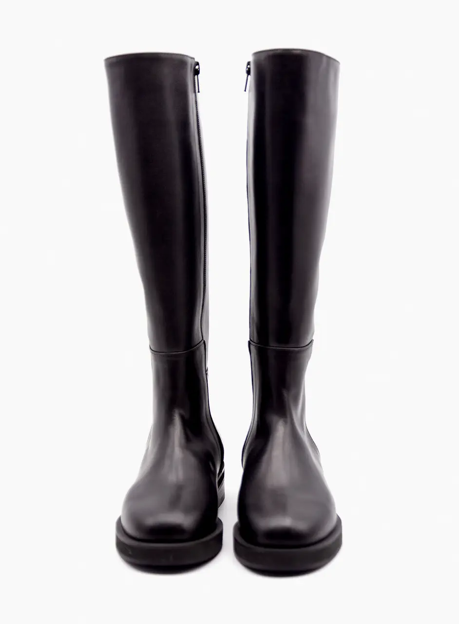 Zip Up Knee High Boots_Black