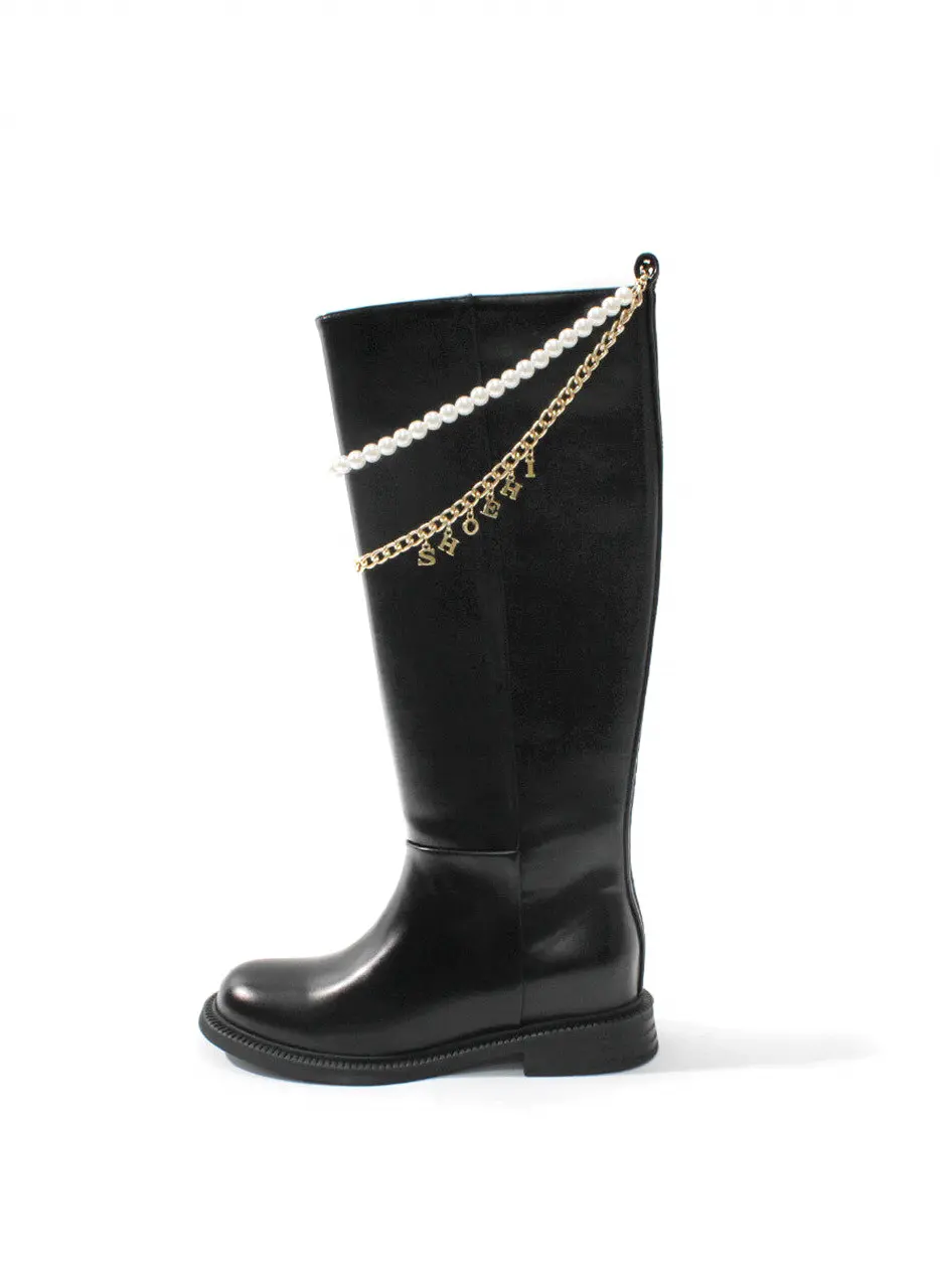 Regina Pearl Logo Chain Long Boots