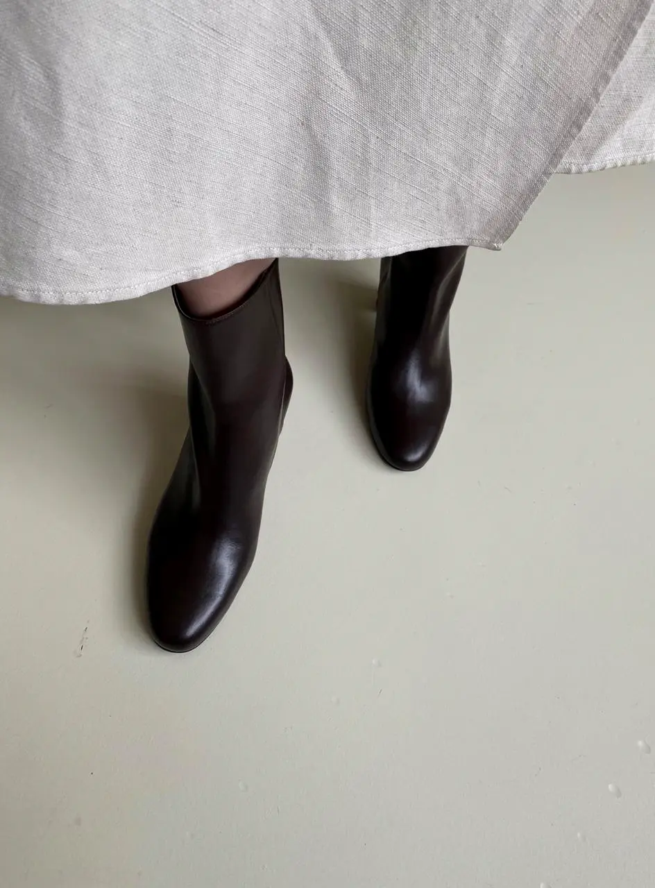 Italian Leather Round Toe Ankle Boot