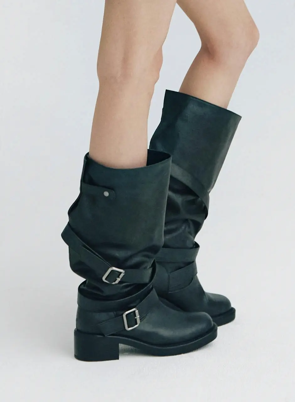 Handmade Two-Way Buckle Biker Long Boots [2Colors] (SM026)