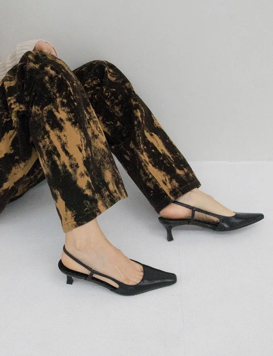 Square Toe Leather Slingback Shoes (kw2817)