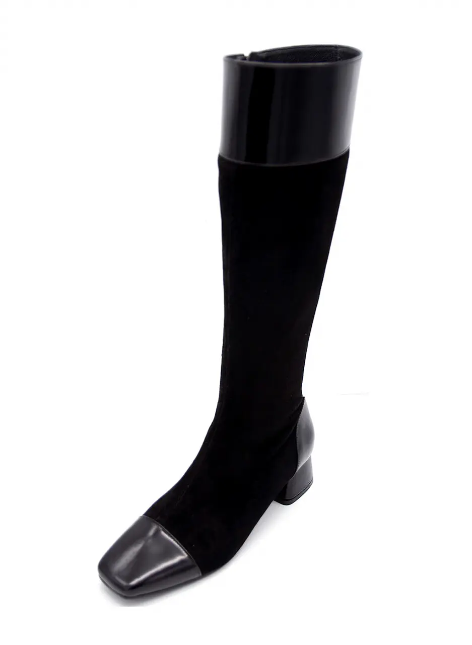 Toe Cap Knee High Boots_Black
