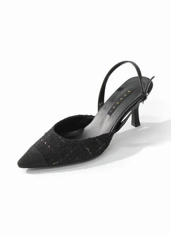 Chess Tweed Slingback Heel H1523_ 3 Colors