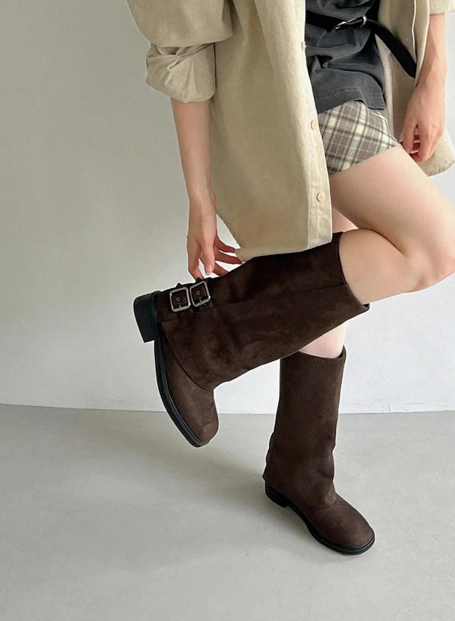 Robin Eyelet Two-Buckle Folding 3.5cm Boots (APL1907)