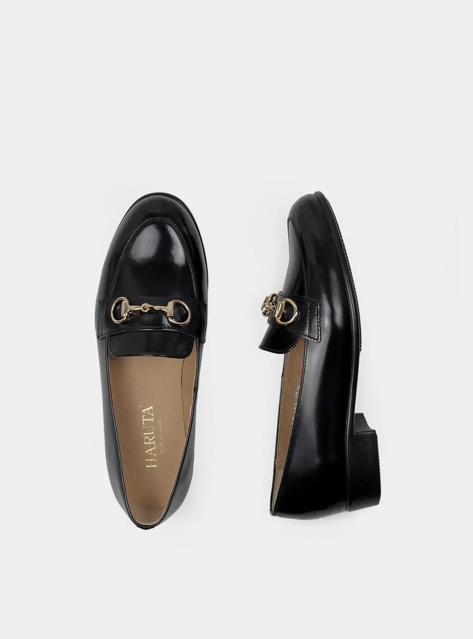 Women's Leather Horsebit Loafers [BLACK] (158)