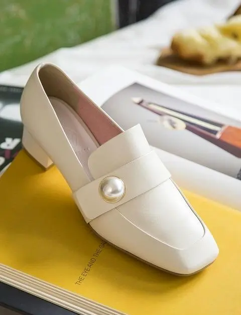 [Exclusive] Square Toe Pearl Loafers 4 Color