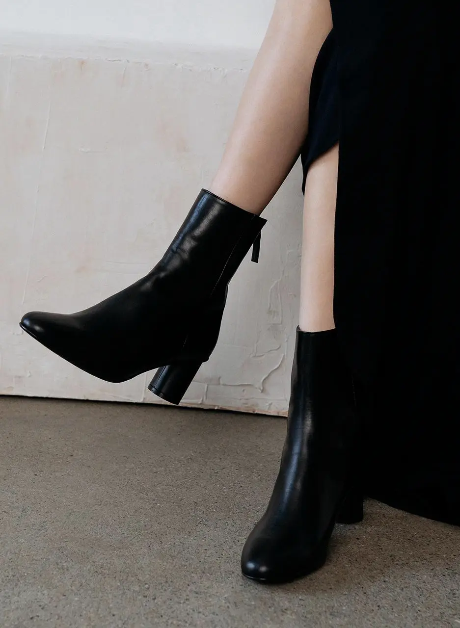 Italian Leather Round Toe Ankle Boot