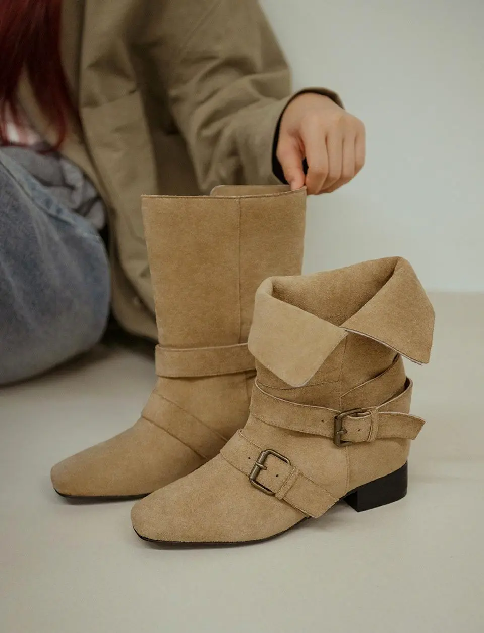 Rossi Suede Belt 4cm Mid-Calf Boots