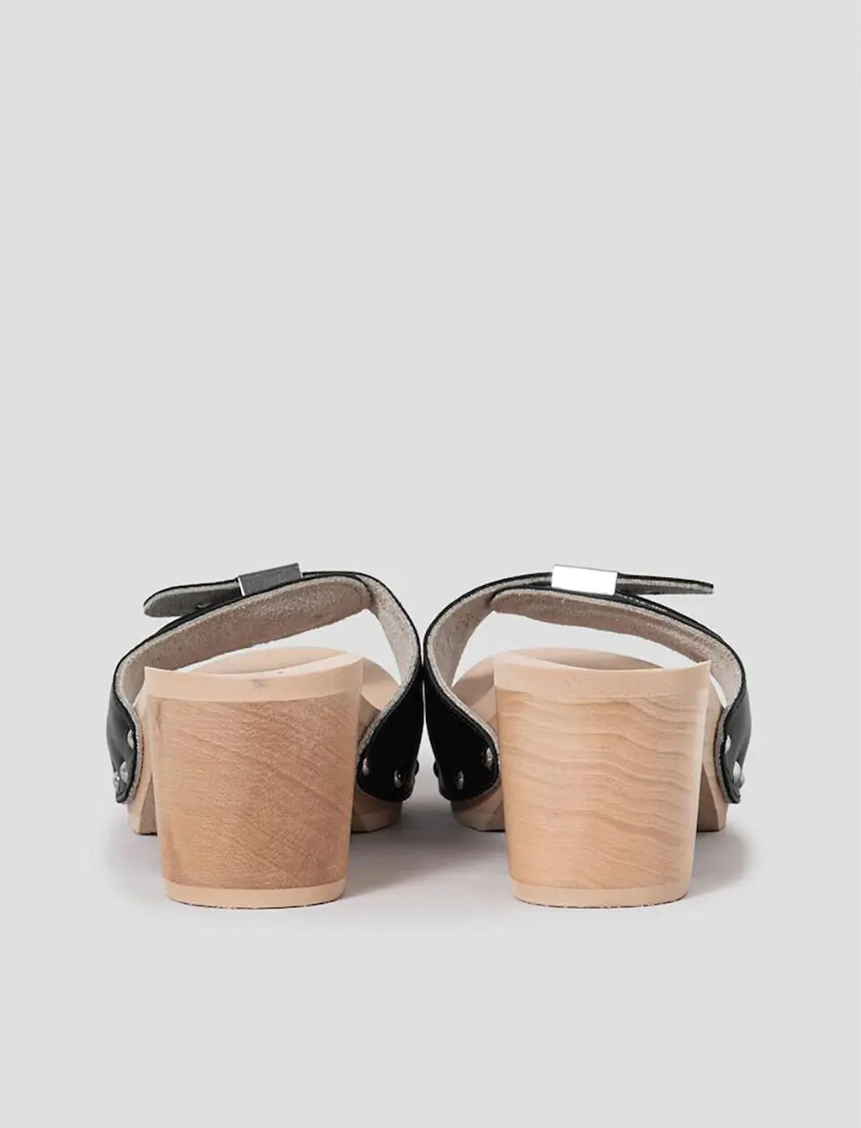 SCHOLL Wood Sole One Strap High Heel Sandals [Black] (HH44K2W115)