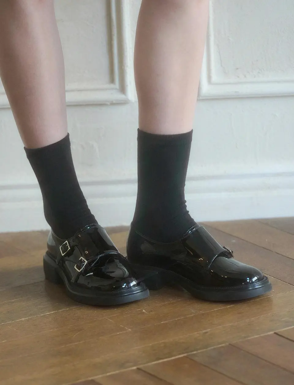 Round To Double Monk Strap Shoes (4 cm/2colors)