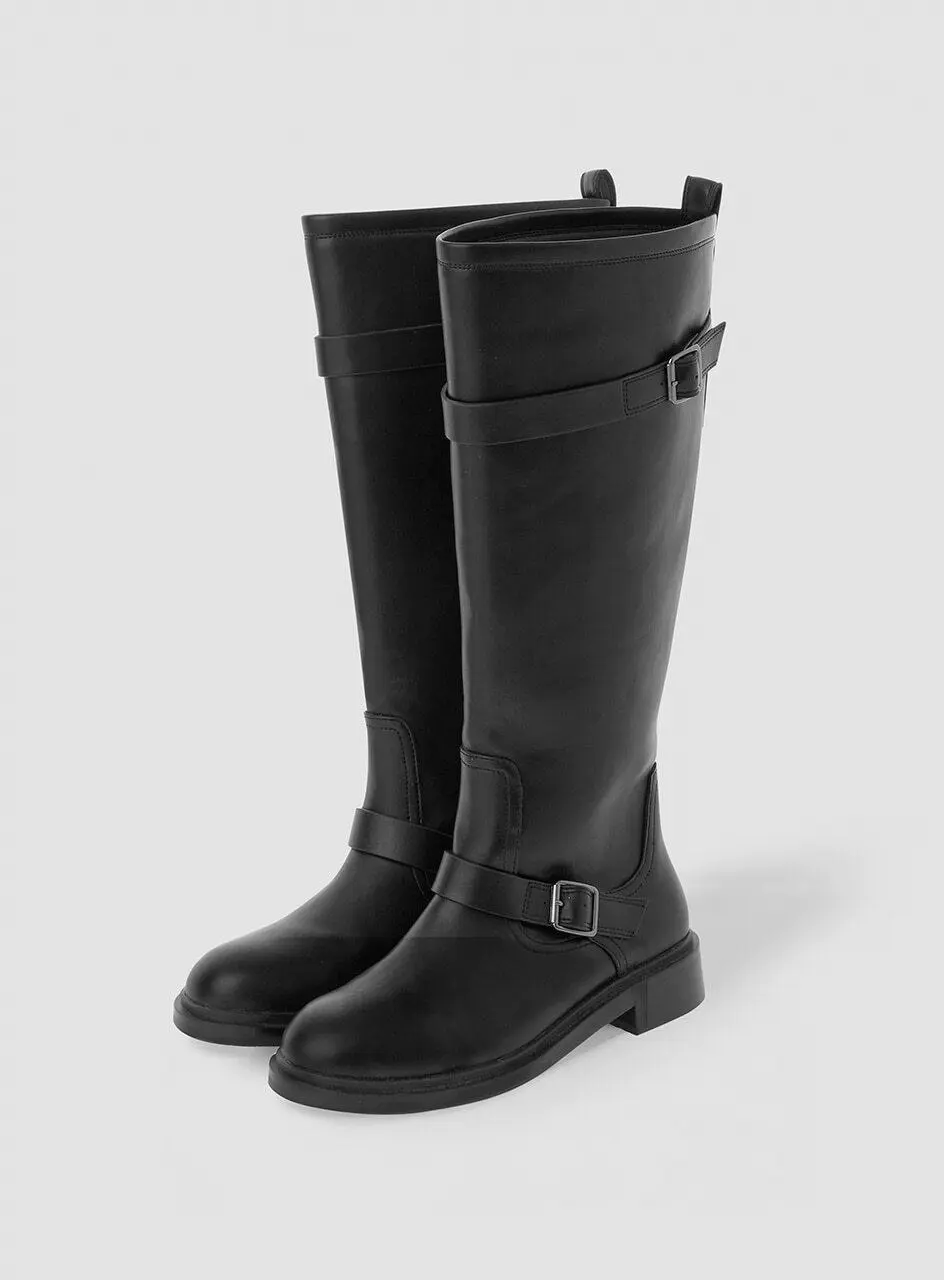 Kelly Buckle Long Boots [Black]
