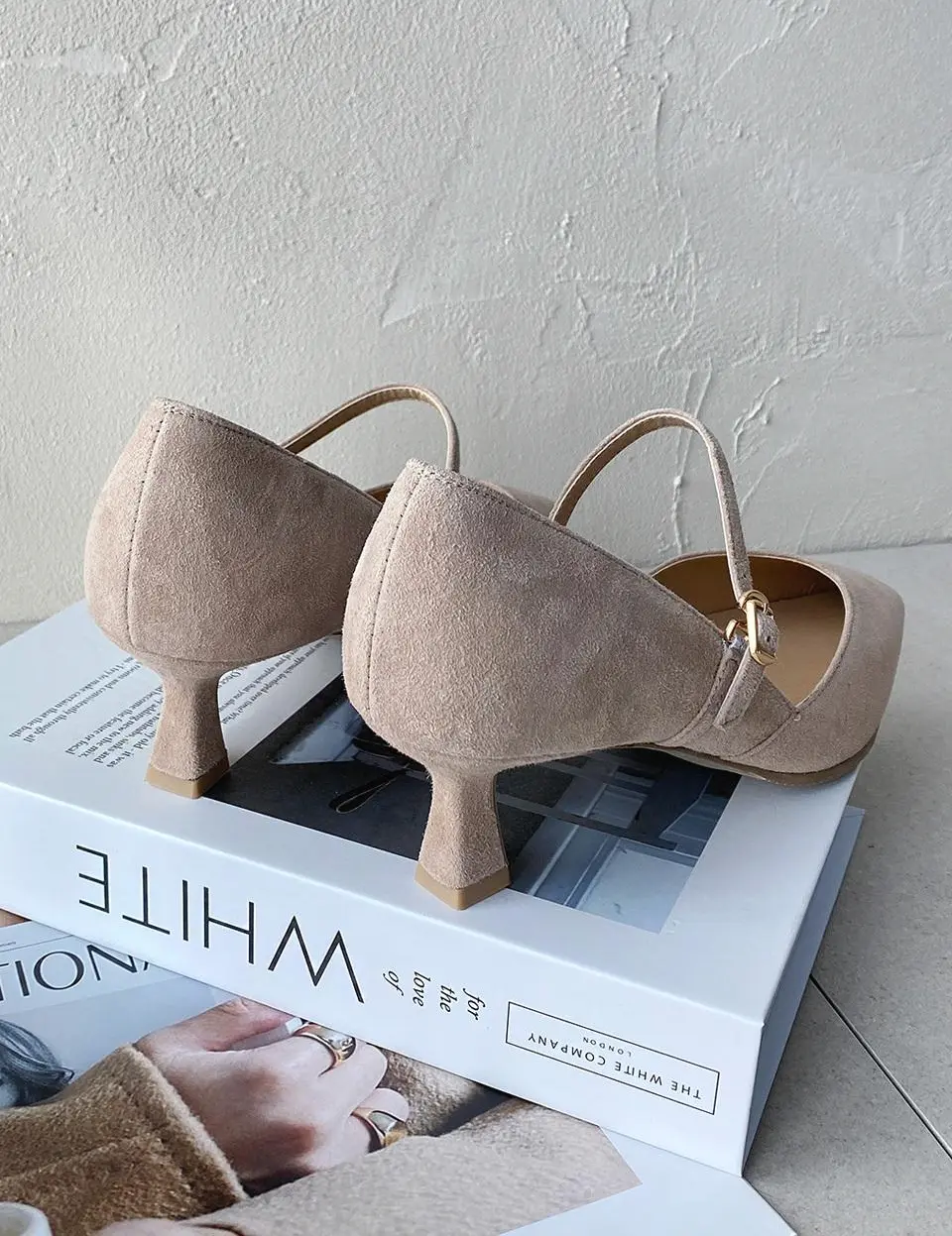 Strap Suede Square Heel Pumps [Beige] (ODR219191-1)