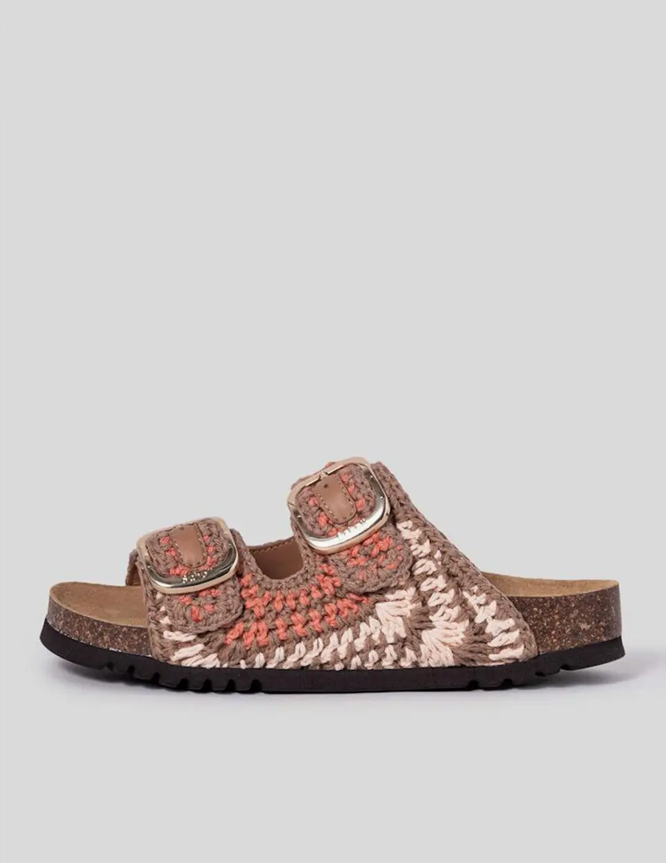 SCHOLL Cork Two-Strap Crochet Sandals [Yellowish Brown] (HH54K2C19B)