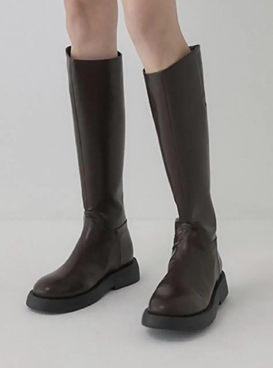 Round To Basic Flat Long Boots (3.5cm/3color)