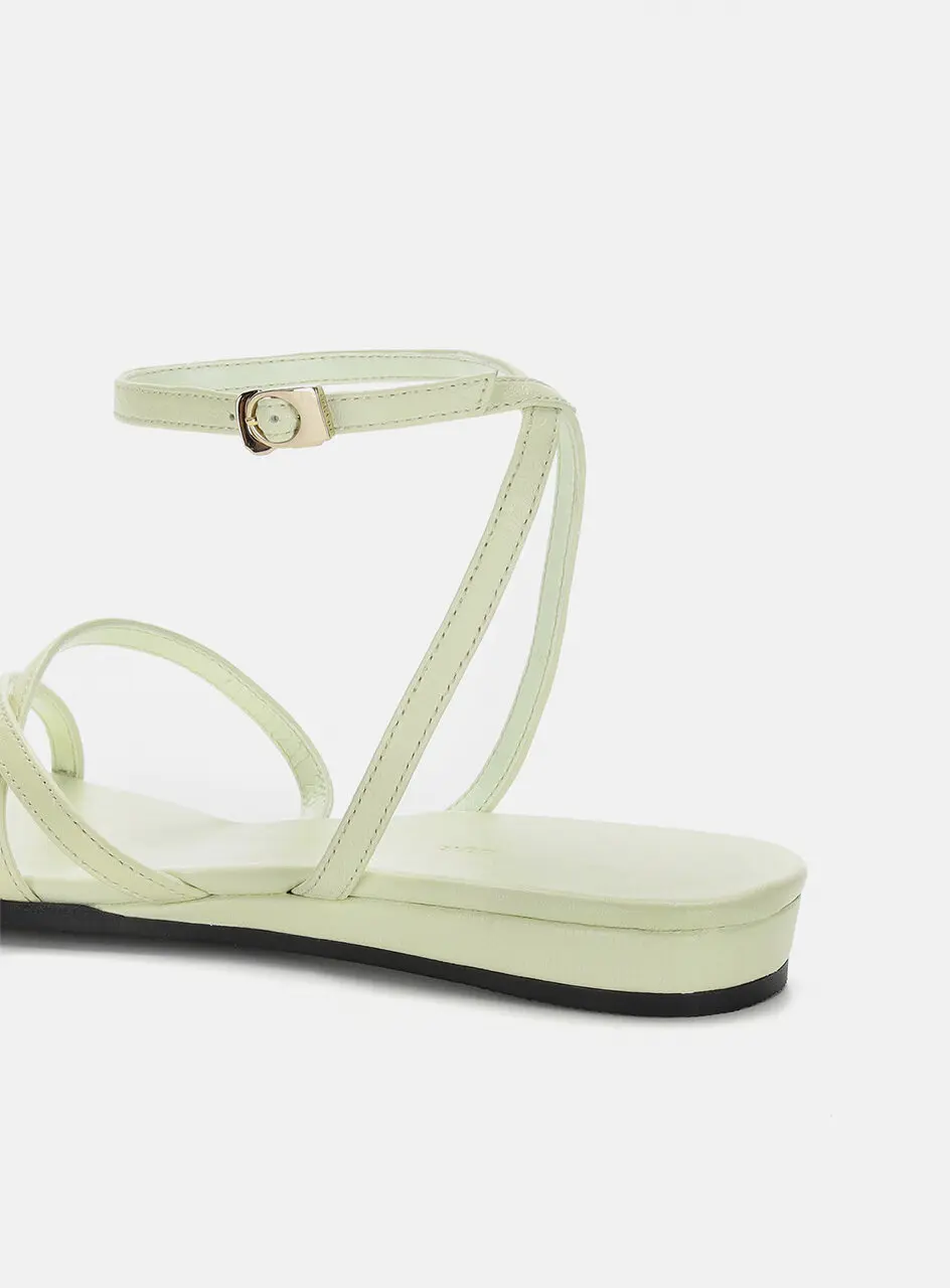 Cross Detail Ankle Strap Sandals - Light Green