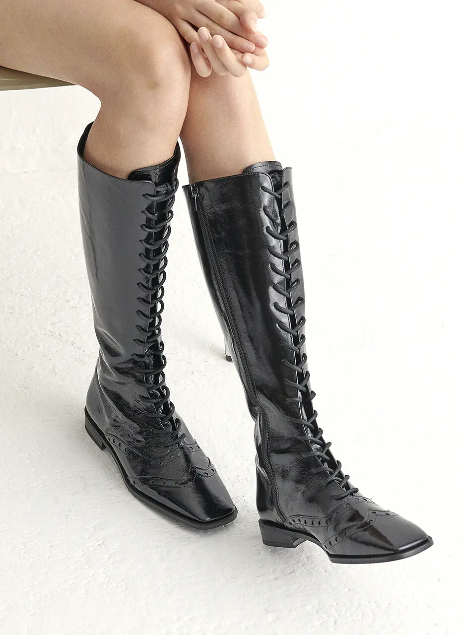 Oxford Lace Boots - Patent Black