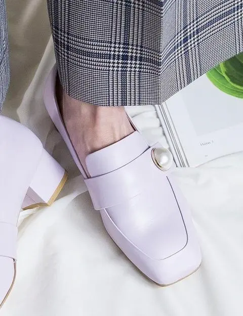 [Exclusive] Square Toe Pearl Loafers 4 Color