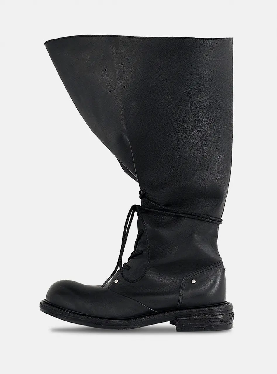 Folded lace-up long KNEE-HIGH & OVER THE KNEE BOOTS [Black]