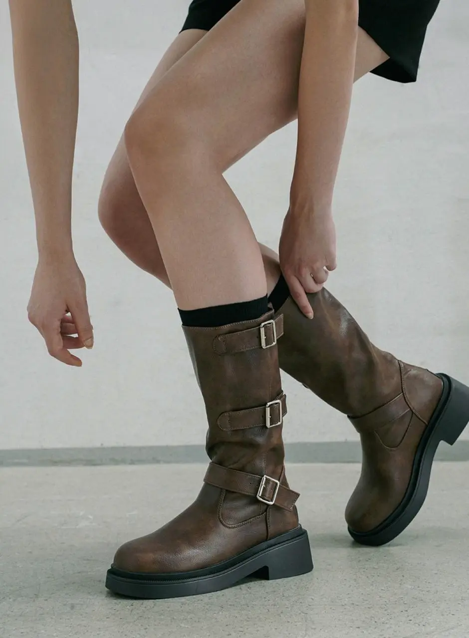 Gwen Buckle Biker Long Boots (BLLTR4h850)