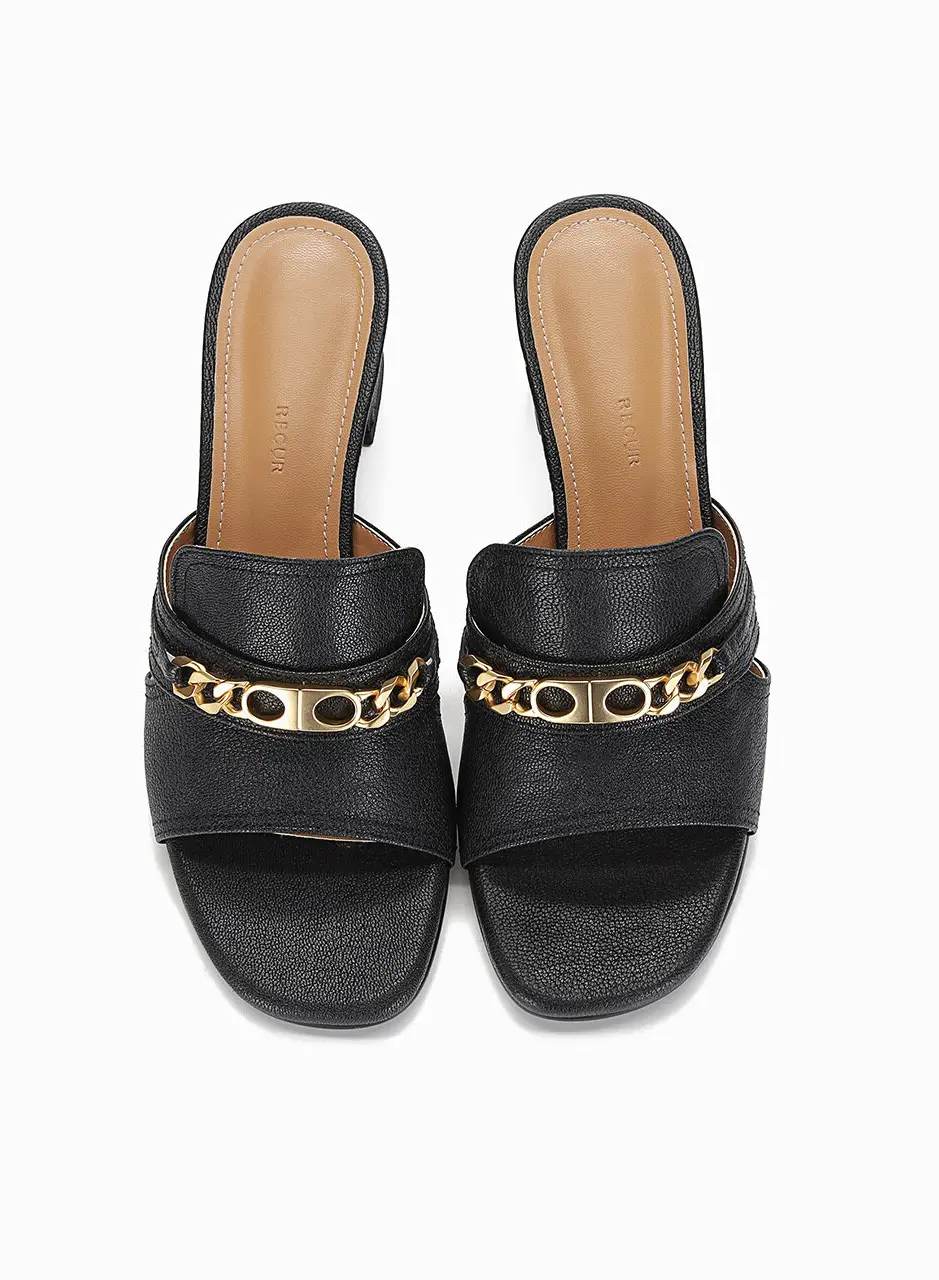 Signature Anello Chain Comfy Slipper Heels - Black