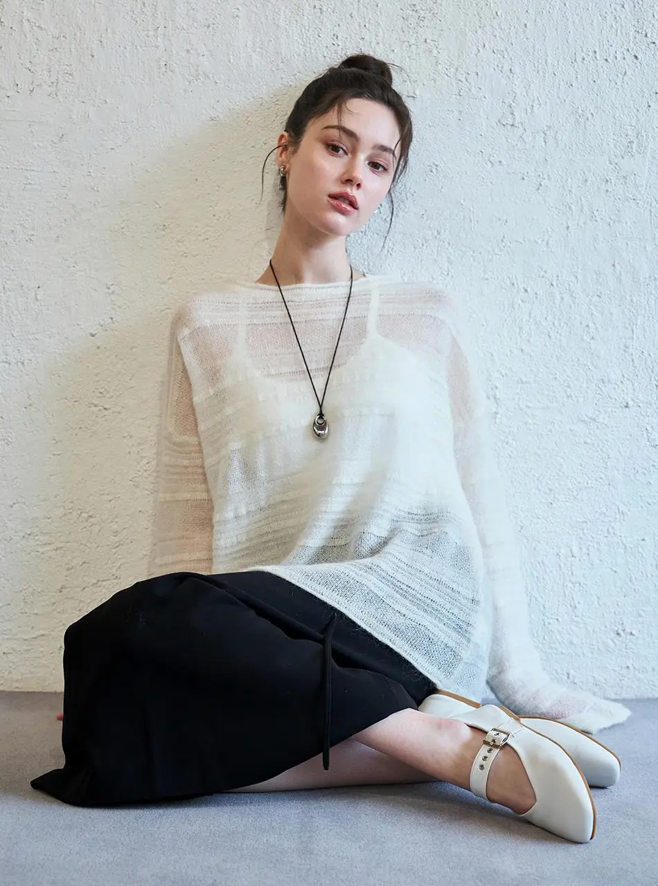 Sage Buckle Mary Jane Flat Shoes 1cm (CW0110WH)