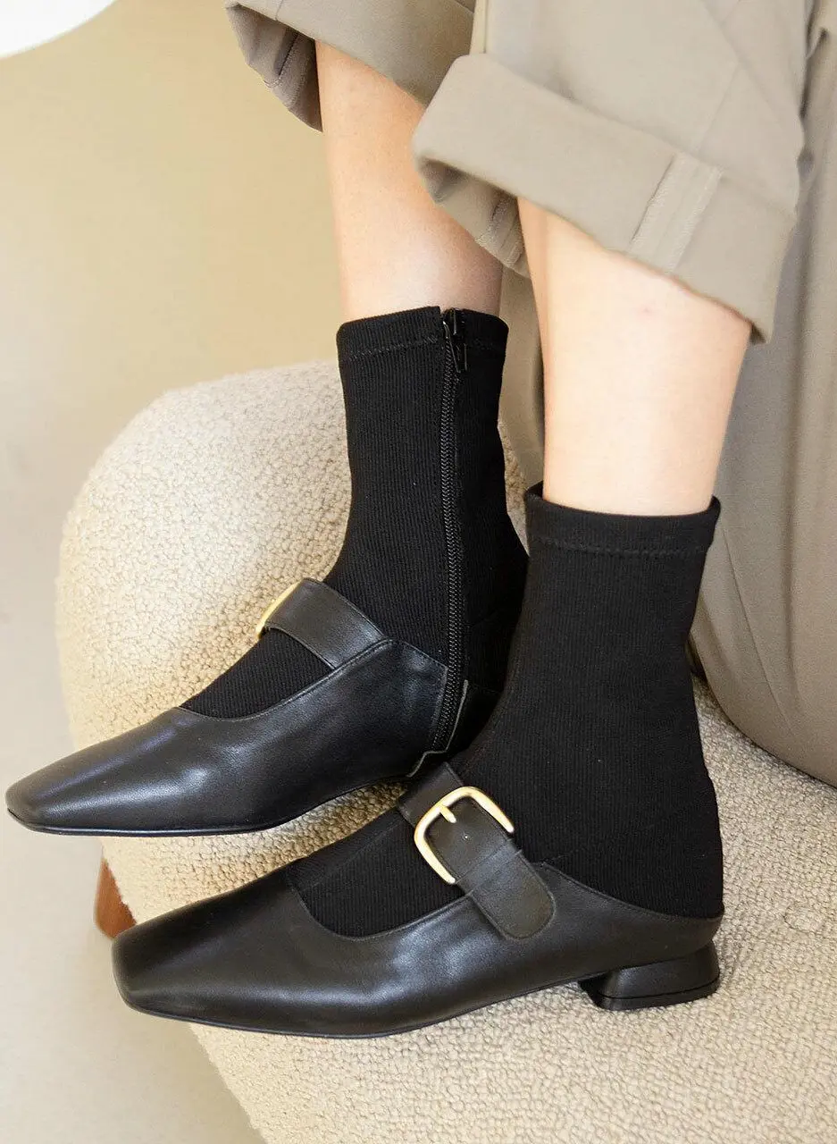 Mary-Jane Socks Boots_Black