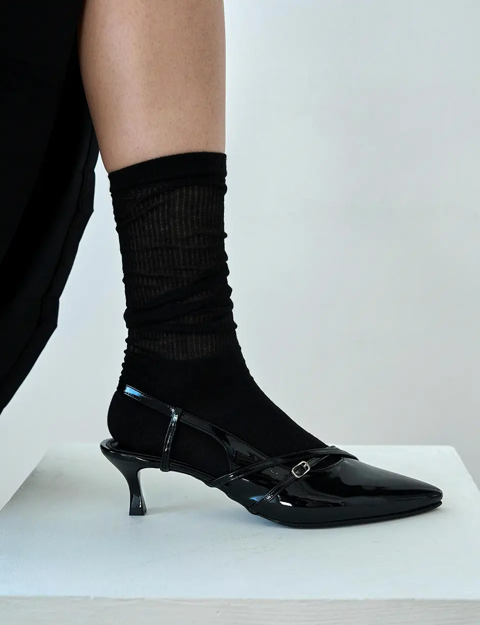 Roe Cross Strap Slingback 5cm (CW0107EBK)