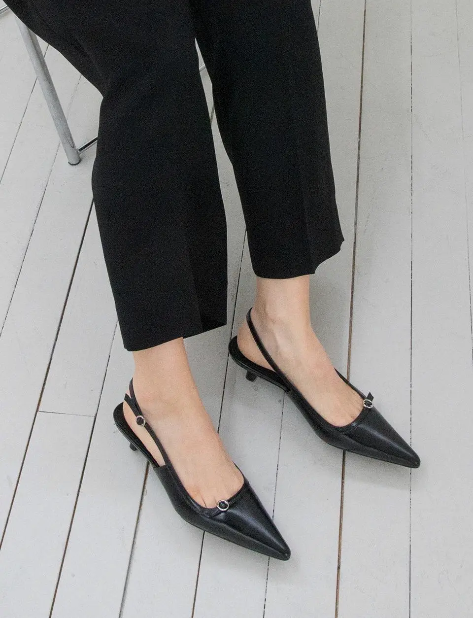 Leather Pointed Toe Slingback Shoes (kw2814)