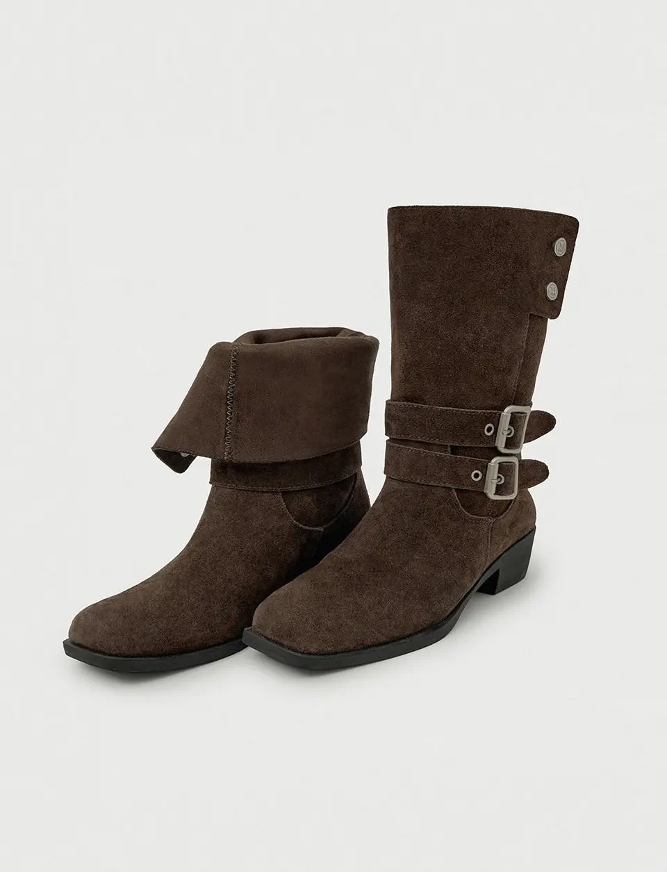 2-way Cow Leather Suede Buckle Mid Boots (MDAC043)