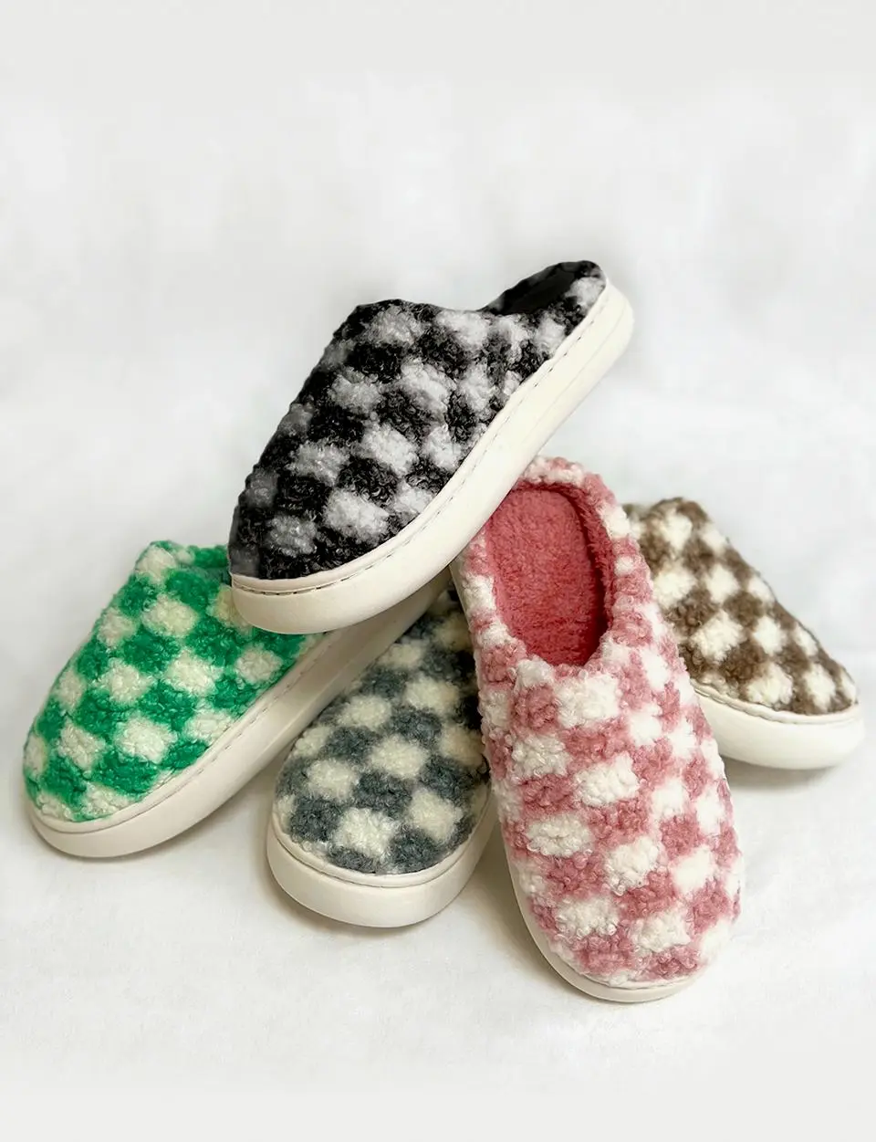 Checkerboard Ultra-Soft Plush Slides