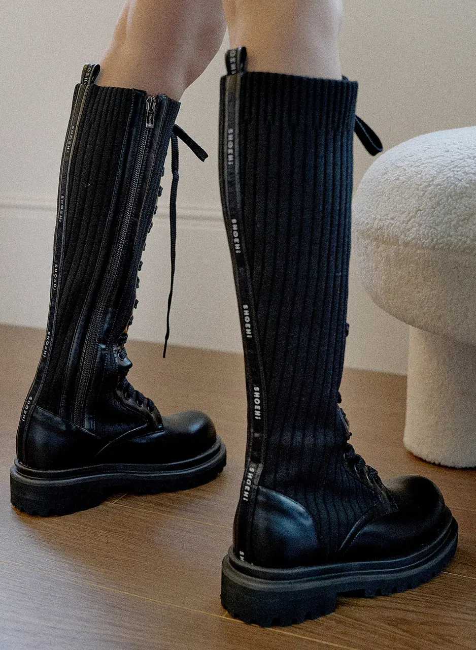 Lena Knit Lace-Up Long Walker Boots