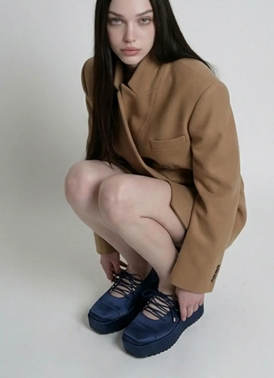 NUEE_Dark Navy Lace-Up Platform Loafers