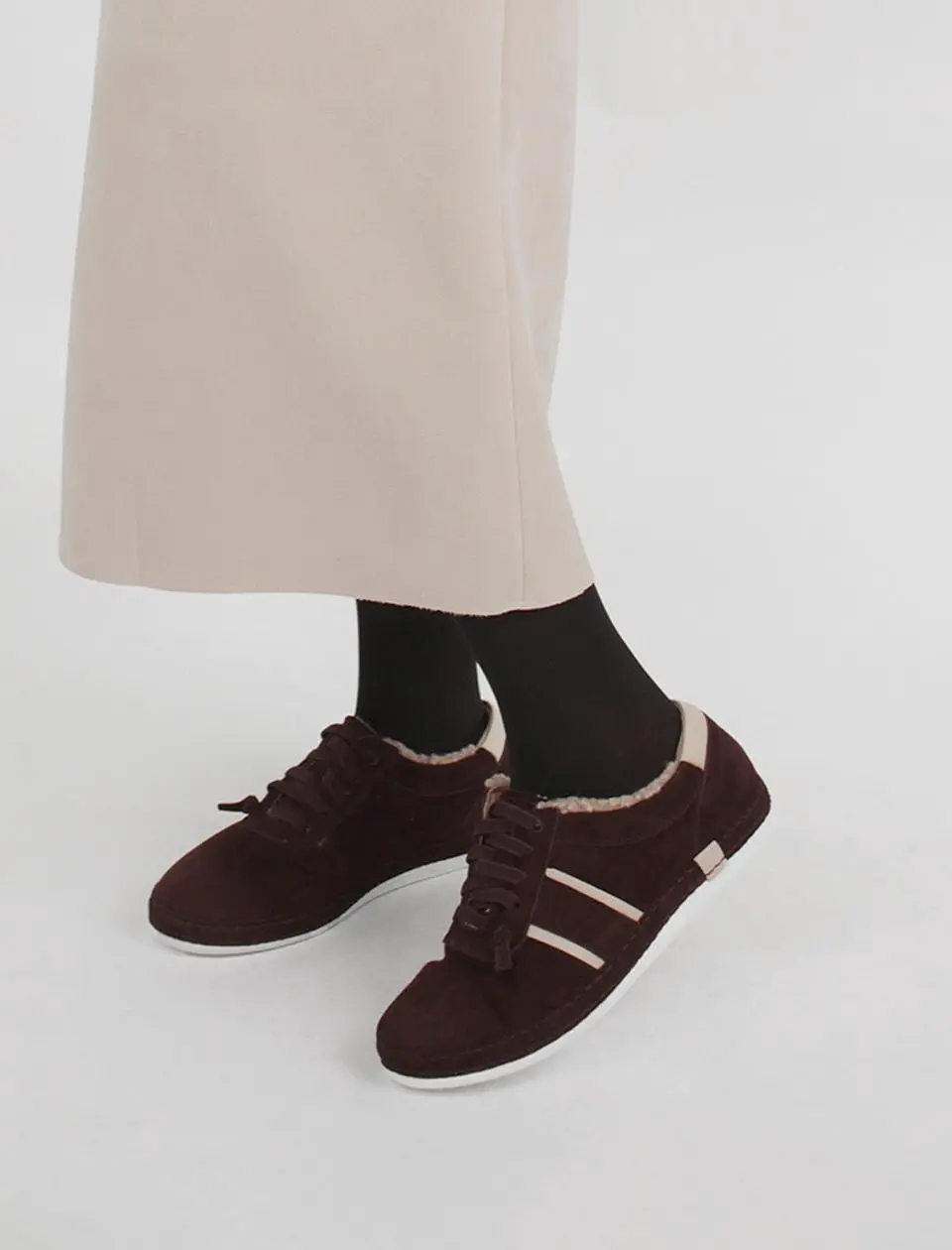 Korean Handmade Suede Fur Fleece-Lined Leather Sneakers (GIS-45298)