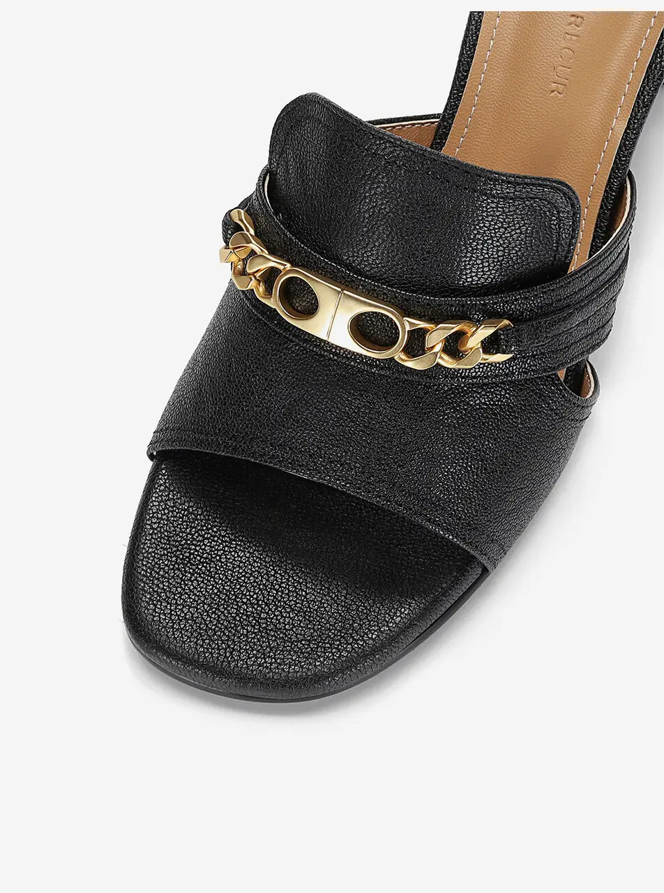Signature Anello Chain Comfy Slipper Heels - Black
