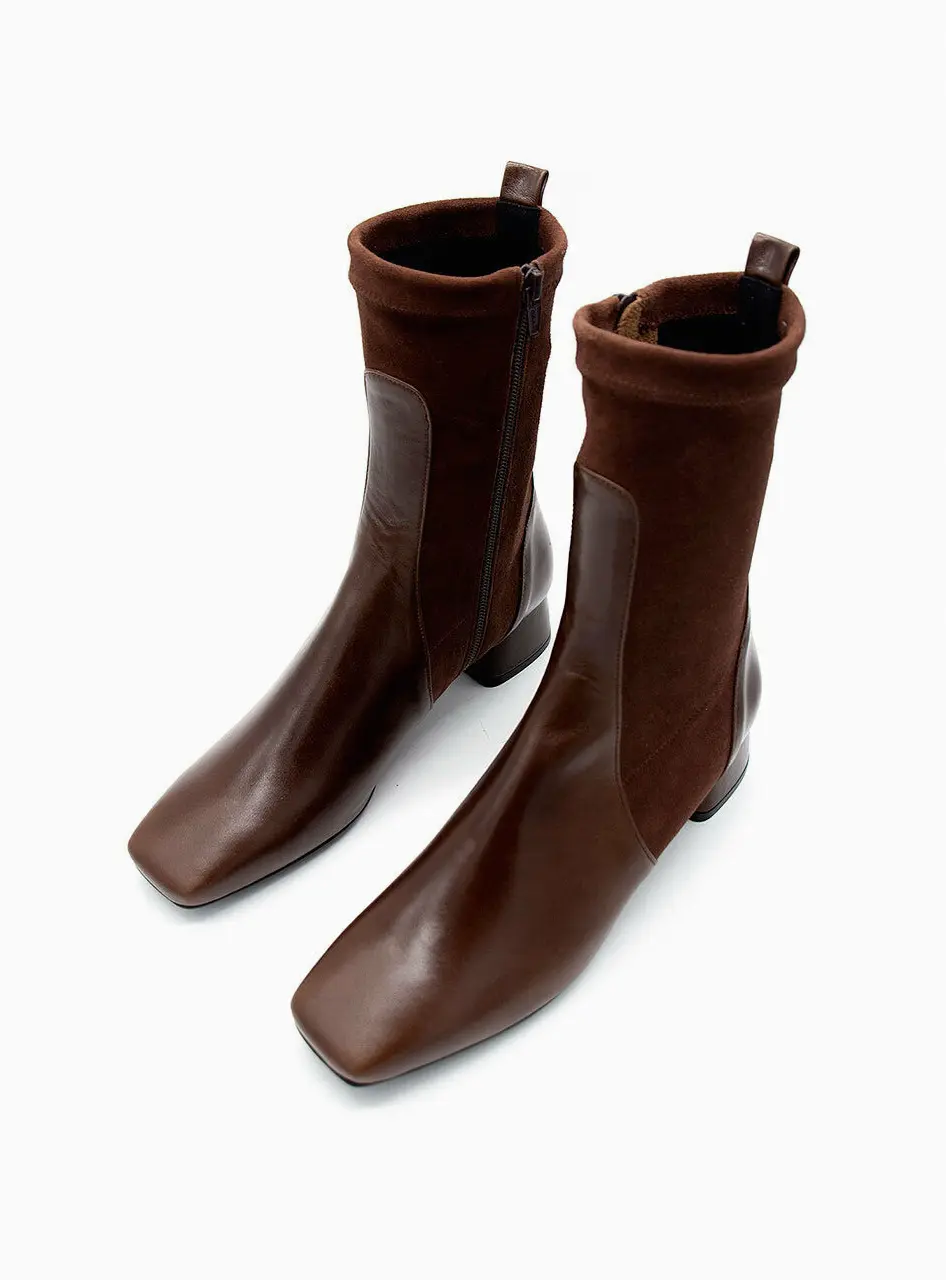 Two Parts Ankle Boots - Brown