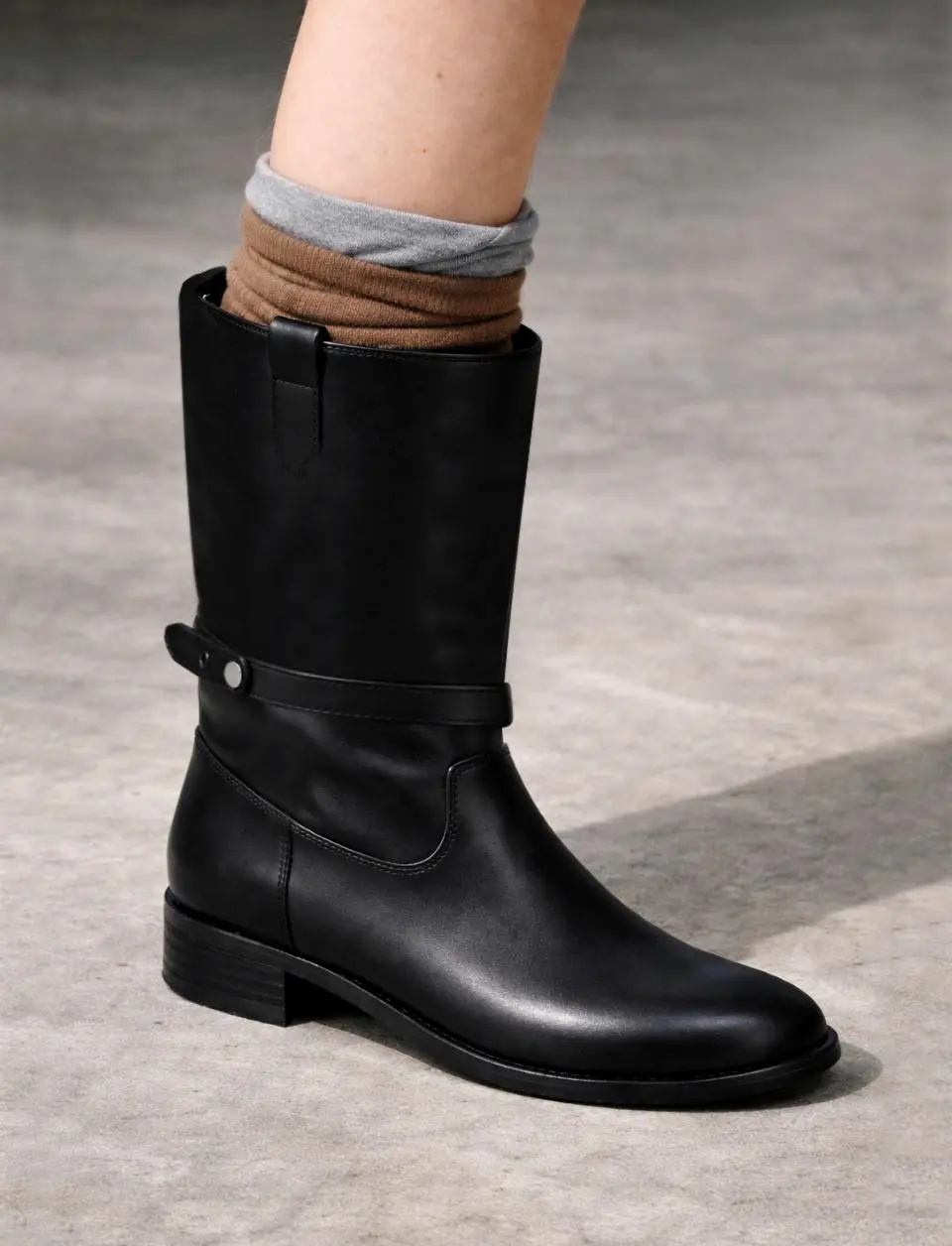 Leather & Suede 2 Types Round Toe Belted Mid Boots [4 Colors] (SM014)